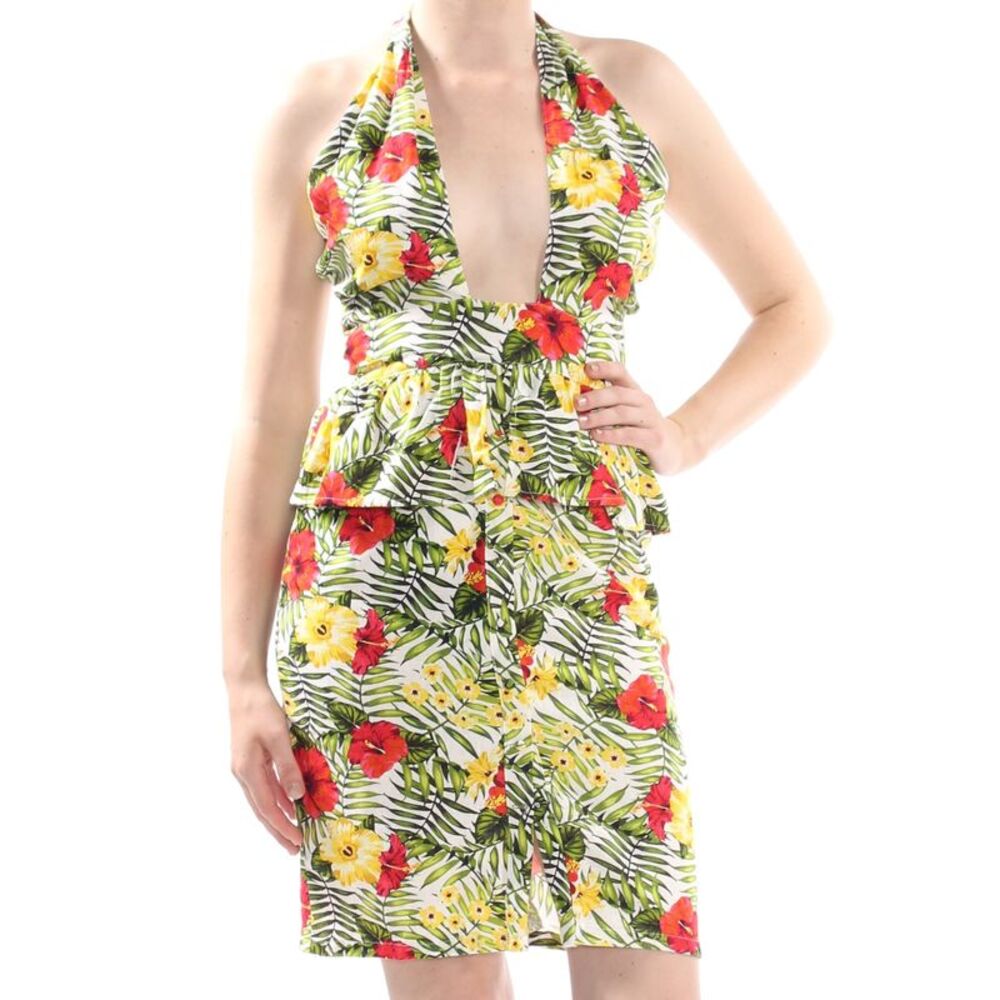 XOXO Womens A-Line Dress White Sleeveless Tropical Print Juniors M